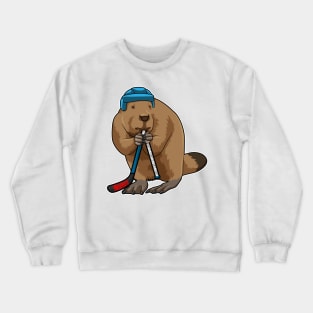 Beaver at Ice hockey with Ice hockey stick Crewneck Sweatshirt